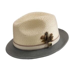 Montique Men’s L Fedora Hat Feather With Airy Crown Brown